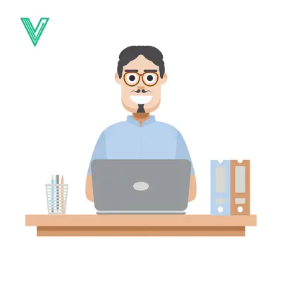 Man Working on Laptop at Desk with Office Supplies