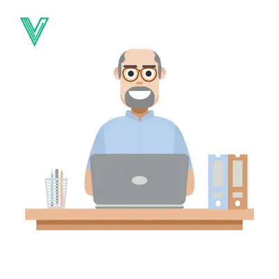 Bald Man with Glasses Working on a Laptop at His Desk