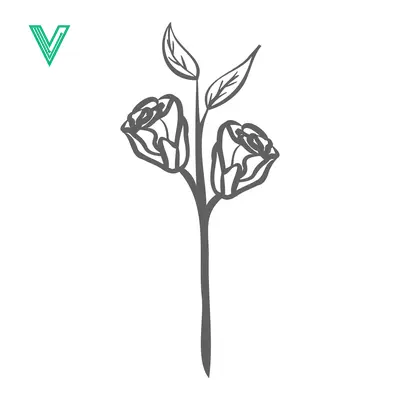 Minimalist Line Art of Two Blooming Roses with Leaves