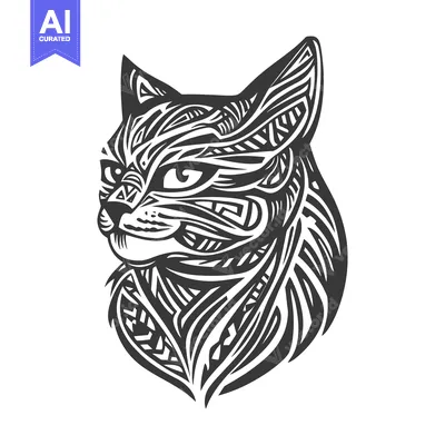 Aset premium populer: Abstract Black and White Cat Head with Geometric Pattern