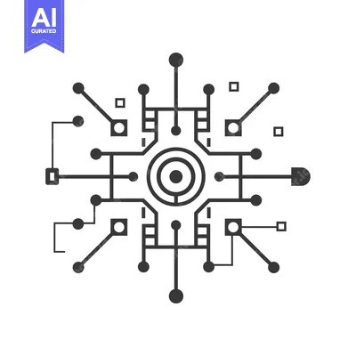 Abstract black and white circuit board design with central hub