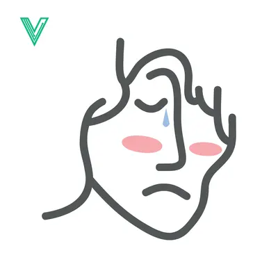 Minimalist Line Art of a Sad Face with Tears and Blushing Cheeks