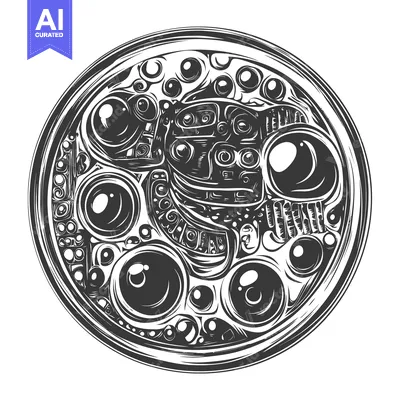 Aset desain premium: Abstract Black and White Circular Pattern with Geometric Shapes and Ey