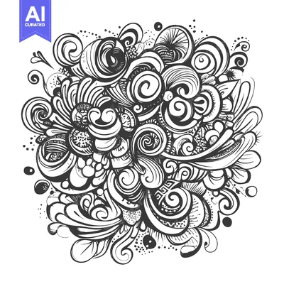 Abstract Black and White Doodle Pattern with Swirls and Curls