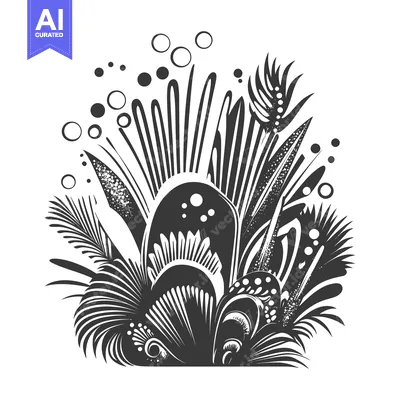 Aset desain premium: Abstract Black and White Floral Design with Circular Elements
