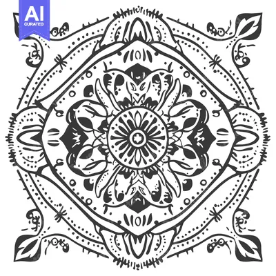 Abstract Black and White Floral Mandala Design