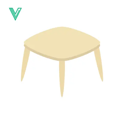 Minimalist Light Wood Square Coffee Table Isometric View