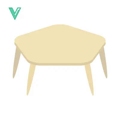 Aset desain premium: A simple light-colored pentagonal table with four legs isolated on a white background