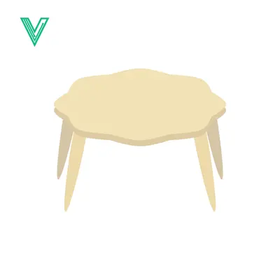 A light wood four-legged low table with a scalloped edge top