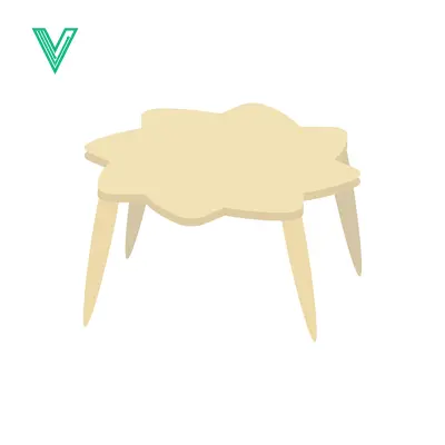A unique light-colored star-shaped coffee table with four legs isolated on a white background