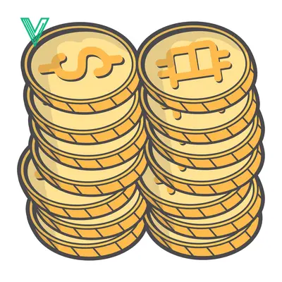 Stacks of Gold Coins with Dollar and Bitcoin Symbols