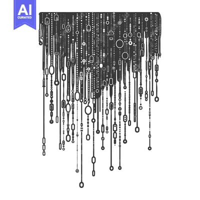 Aset premium populer: Abstract Black and White Geometric Pattern with Hanging Chains and Cir