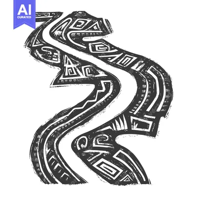 Aset premium populer: Abstract Black and White Geometric River Illustration