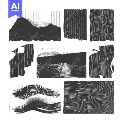 Abstract Black and White Graphic Patterns with Various Shapes and Text