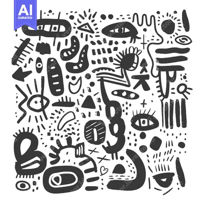 Abstract black and white hand drawn doodle pattern with various shapes