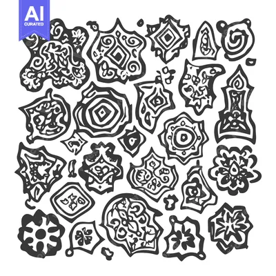 Aset desain premium: Abstract Black and White Hand-Drawn Floral Pattern