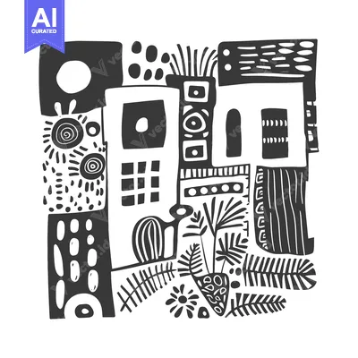 Popular premium asset: Abstract Black and White Hand-Drawn Illustration of Buildings and Plan