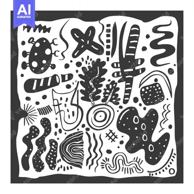 Aset premium populer: Abstract Black and White Hand-Drawn Pattern with Geometric Shapes and