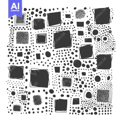 Premium design asset: Abstract Black and White Hand Drawn Pattern with Squares and Circles