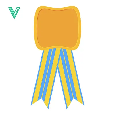 Golden Award Ribbon with Blue and Yellow Stripes