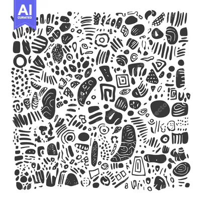 Aset premium populer: Abstract Black and White Hand-Drawn Shapes Pattern