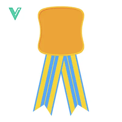 Golden Award Ribbon with Blue and Yellow Stripes