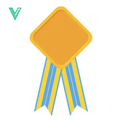 Golden Award Ribbon with Blue and Yellow Stripes