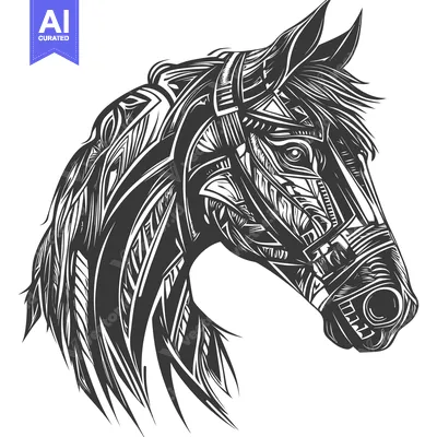 Aset desain premium: Abstract Black and White Horse Head with Geometric Pattern