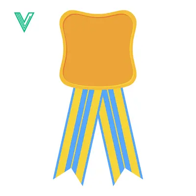 Golden Award Ribbon with Blue and Yellow Stripes
