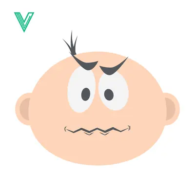 Cartoon baby face with worried expression and furrowed brow
