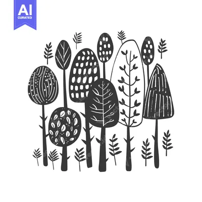Aset desain premium: Abstract Black and White Illustration of a Forest