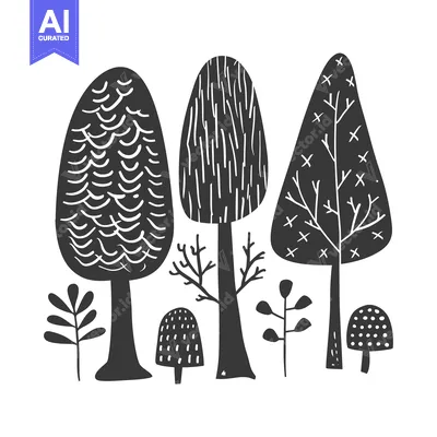 Aset desain premium: Abstract Black and White Illustration of a Forest with Trees, Branches