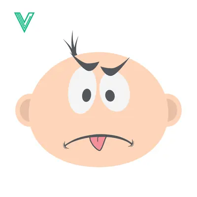 Cartoon baby face with a grumpy expression and tongue sticking out