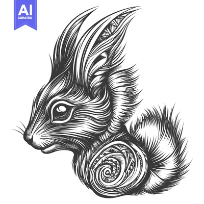 Aset premium populer: Abstract Black and White Illustration of a Squirrel's Head