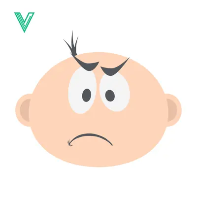 Cartoon illustration of a grumpy baby face with a furrowed brow and downturned mouth
