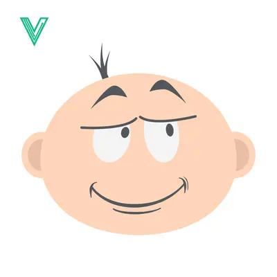 Cartoon baby face with a mischievous smile and raised eyebrows