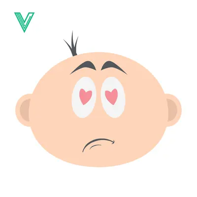 Baby face with heart eyes and sad mouth cartoon