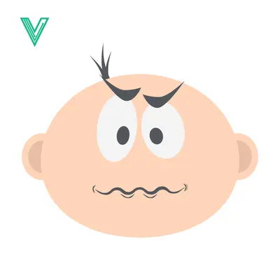 Cartoon baby face with worried expression and furrowed brows
