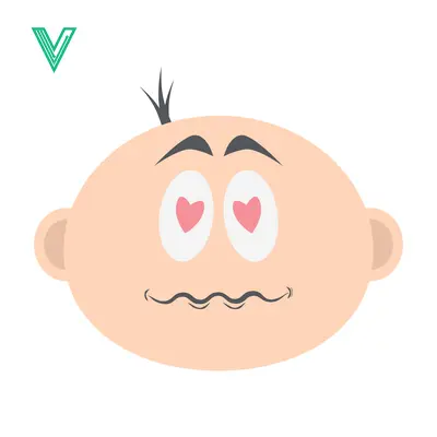 Cartoon Baby Face with Heart Eyes and Wavy Mouth