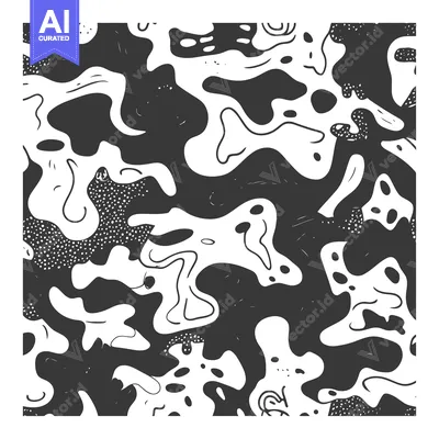 Aset desain premium: Abstract Black and White Organic Pattern with Dotted Detail