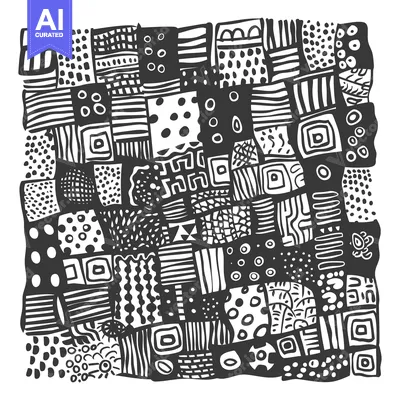 Premium design asset: Abstract Black and White Patchwork Pattern with Geometric and Organic