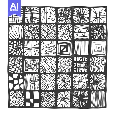Aset desain premium: Abstract Black and White Pattern of Hand-Drawn Geometric Shapes