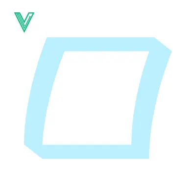 A simple light blue square outline on a white background