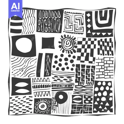 Aset desain premium: Abstract Black and White Pattern with Geometric Shapes and Textures