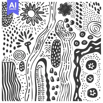 Aset premium populer: Abstract Black and White Pattern with Organic Shapes and Flowers
