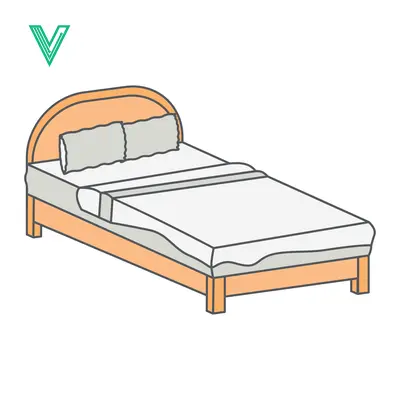 Simple Illustration of a Wooden Bed with White Linens and Pillows