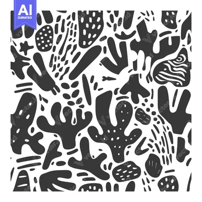 Aset desain premium: Abstract black and white pattern with various shapes and textures