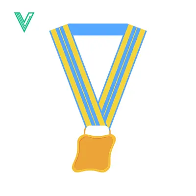 Golden Medal with Blue and Yellow Ribbon