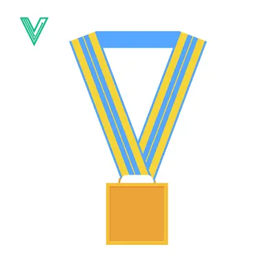 Golden Medal with Blue and Yellow Ribbon