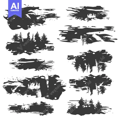 Abstract Black and White Silhouettes of Trees and Landscapes